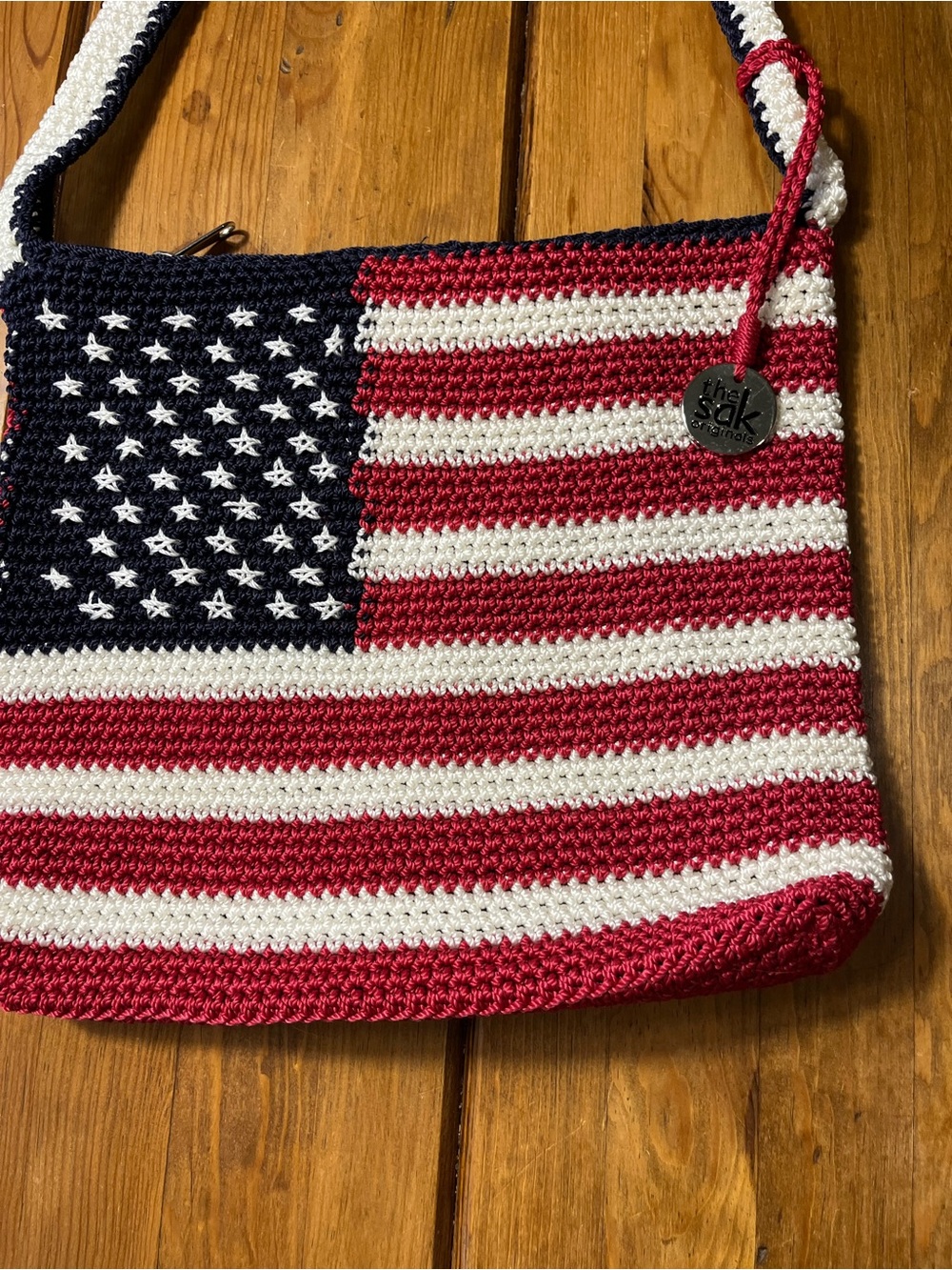 The Sak Crochet American Flag Crossbody Bag in Red, White & Blue - Picture 3 of 5